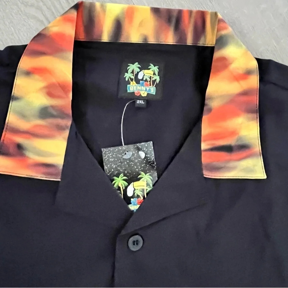 NWT Benny’s Flame Print Hawaiian Shirt 2X - Picture 3 of 6